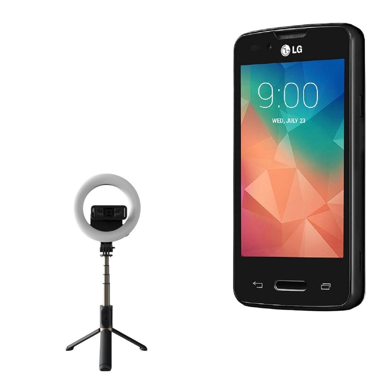 BoxWave Stand and Mount Compatible with LG L45 Dual X132 - RingLight SelfiePod, Selfie Stick Extendable Arm with Ring Light - Jet Black