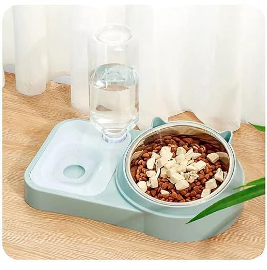 CREDLY Double Dog Bowls Automatic Water Dispenser Bottle Water and Food Bowl Set No-Spill Slow Pet Feeder (Small Dog Bowl)