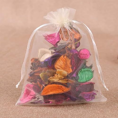 vaolmlop 100 Stück 10 * 12 cm Geschenk Hochzeit Säckchen,Organza Beutel Mit Kordelzug,Organza Säckchen Weiß Organzabeutel Schmucksäckchen Geschenktüten Für Hochzeit Oder Fest Party