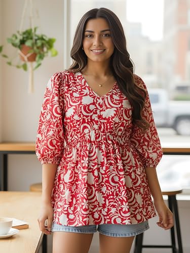 Image of Casual Rayon V-Neck Full Sleeves Stylish Peplum Top for Women(28 inch Inches)