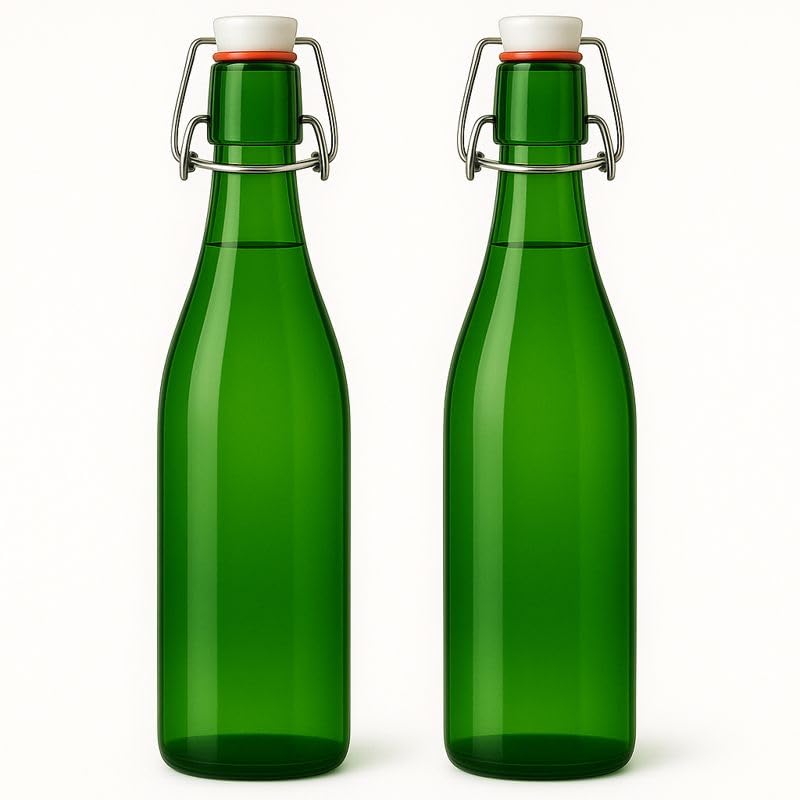 Silica Glass Bottle with Flip Cap, 1 Litre, Set of, (2, Green)