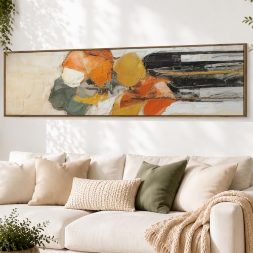 Image of Large Canvas Painting Panel Framed Wall Painting Colorful Abstract Framed Luxury Paintings for Home Decoration, Living room, Bedroom and Office Decor (Orange, 13x47 Inch)