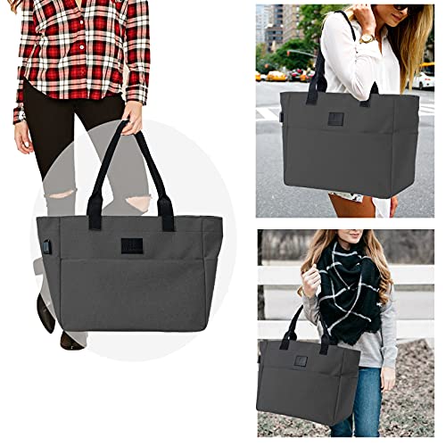 Tote Bag for Women Large Work Bags Laptop 15.6-17 Inch Handbag Purse Book Bag with Zipper for Nurse Teacher School, Blackgrey2