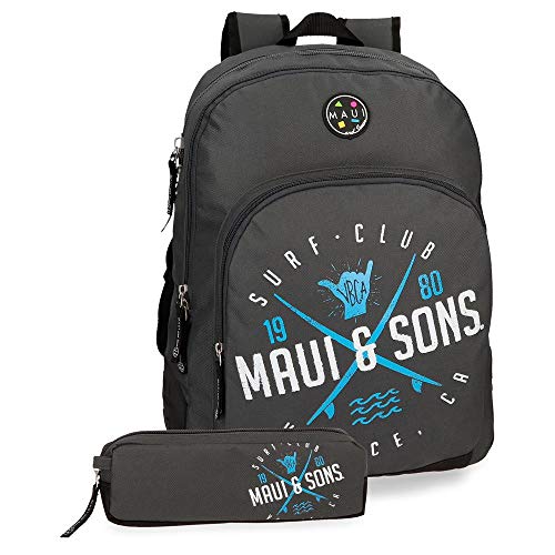 Maui   Sons Shaka Mochila doble compartimento   estuche escolar  color Gris