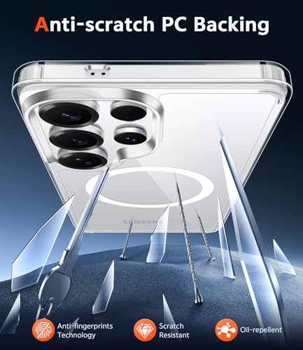 Image of FNTCASE for Samsung Galaxy S25-Ultra Case: Clear Magnetic Phone Cases with Screen Protector Compatible with Magsafe Slim Anti Yellowing Rugged Shockproof Protective Transparent Cell Cover (A-Clear)