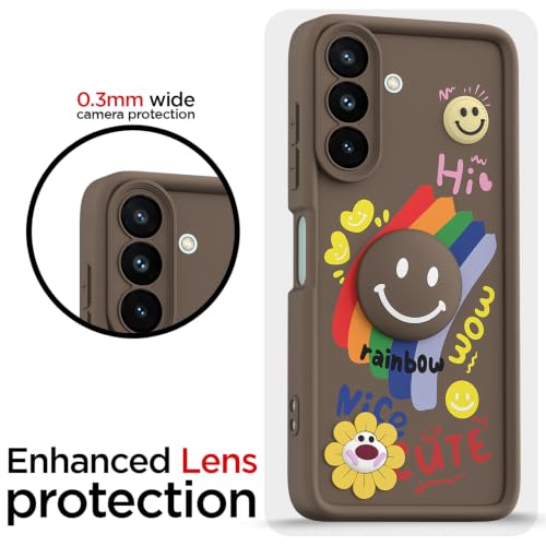 Image of Pikkme Back Cover for Samsung Galaxy A27 5G / M47 5G | Soft Silicone| Cute Rainbow Smile & 3D Cartoon Flower Design | Shockproof Raised Camera Protection Bumper Case (Brown)