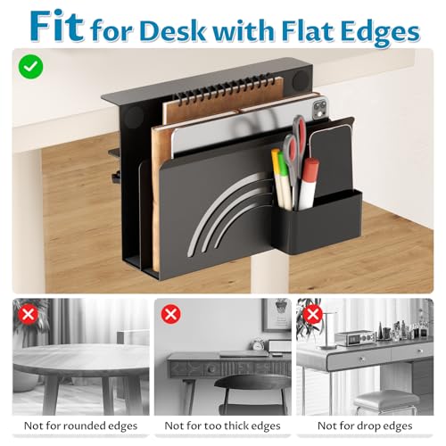 Onemake Desk Side Storage, 2-Tier No Drill Laptop Holder, Clamp on Desks Shelf with Magnetic Pen Holder, Hanging Desk Organizer for Home Office, Fits Flat Edge Tables 0.4" to 2.3" by Onemake - Image 6