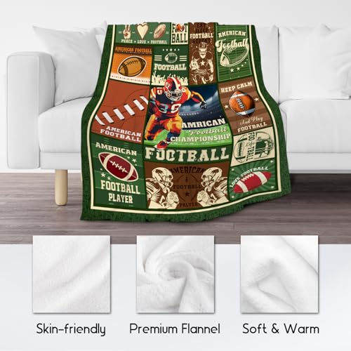 Football Blanket - 30x40 Inches Sports Throw Blanket for Kids - Green Soft Fuzzy Blankets for Couch & Office