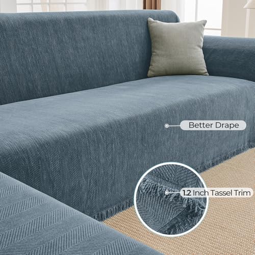 CAPALOCA Herringbone L Shaped Couch Cover for Sectional Sofa, 2 Pcs, Blue by CAPALOCA - Used condition - Image 5