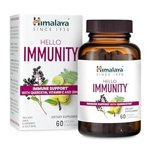 Himalaya Hello Immunity with Quercetin, Vitamin C, Vitamin D, Zinc, Amla, Elderberry & Holy Basil for Daily Immune Support, Vegan, Gluten Free, 60 Capsules, 1 Month Supply