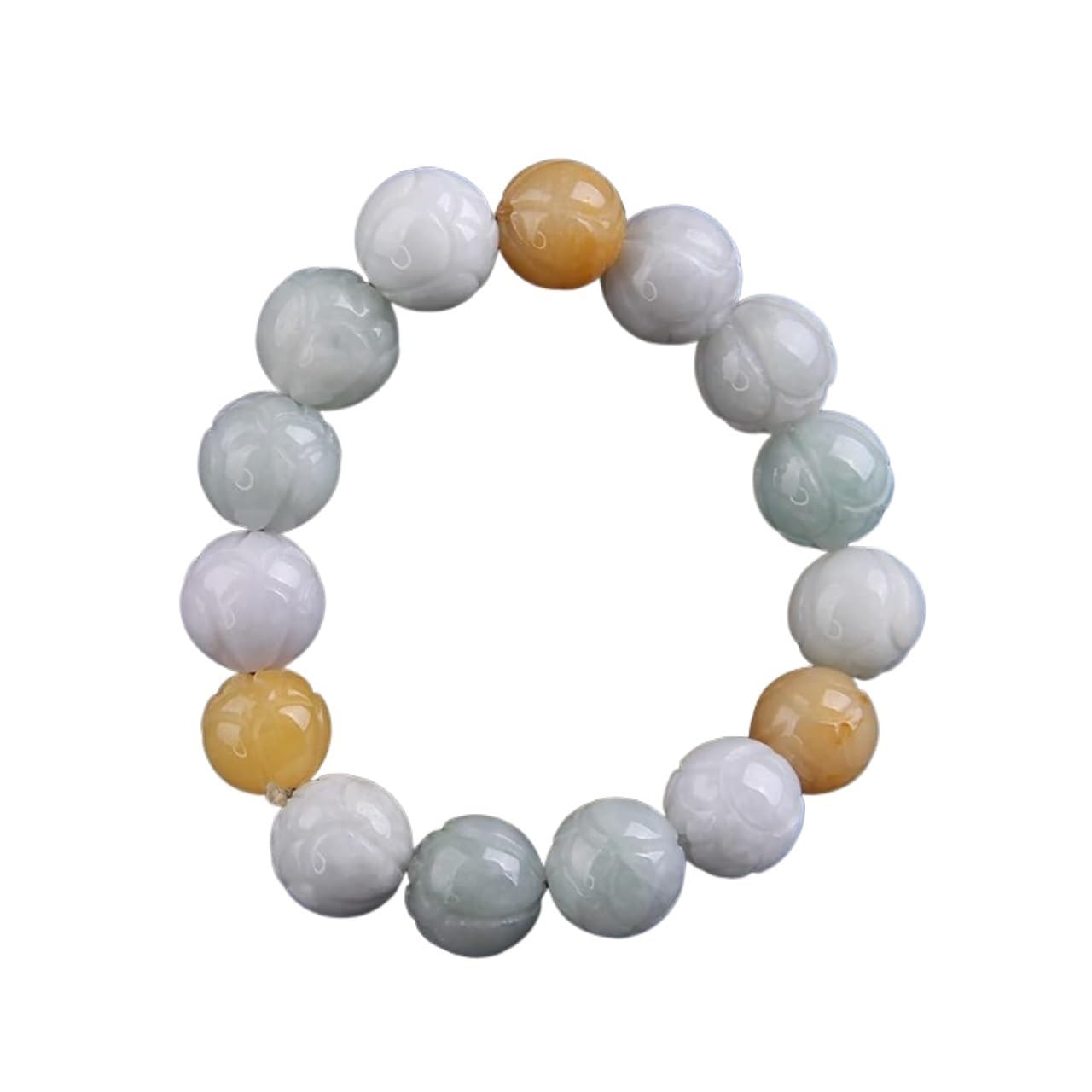 Nzpost Men's Beads 14Mm Good Luck Bracelet, Lucky Pixiu Charm Jadeite Balance Bracelet Carved Lotus Flowers Emerald Beaded