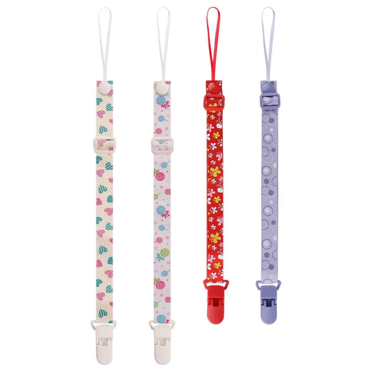 SNOWIE SOFT® Baby Pacifier Holder Straps with Clips, 10.8''-17'' Adjustable & Fashionable Pacifier Lanyard for Babies, Anti-Lost Teething Toy Soother Accessory, Pack of 4-image-25