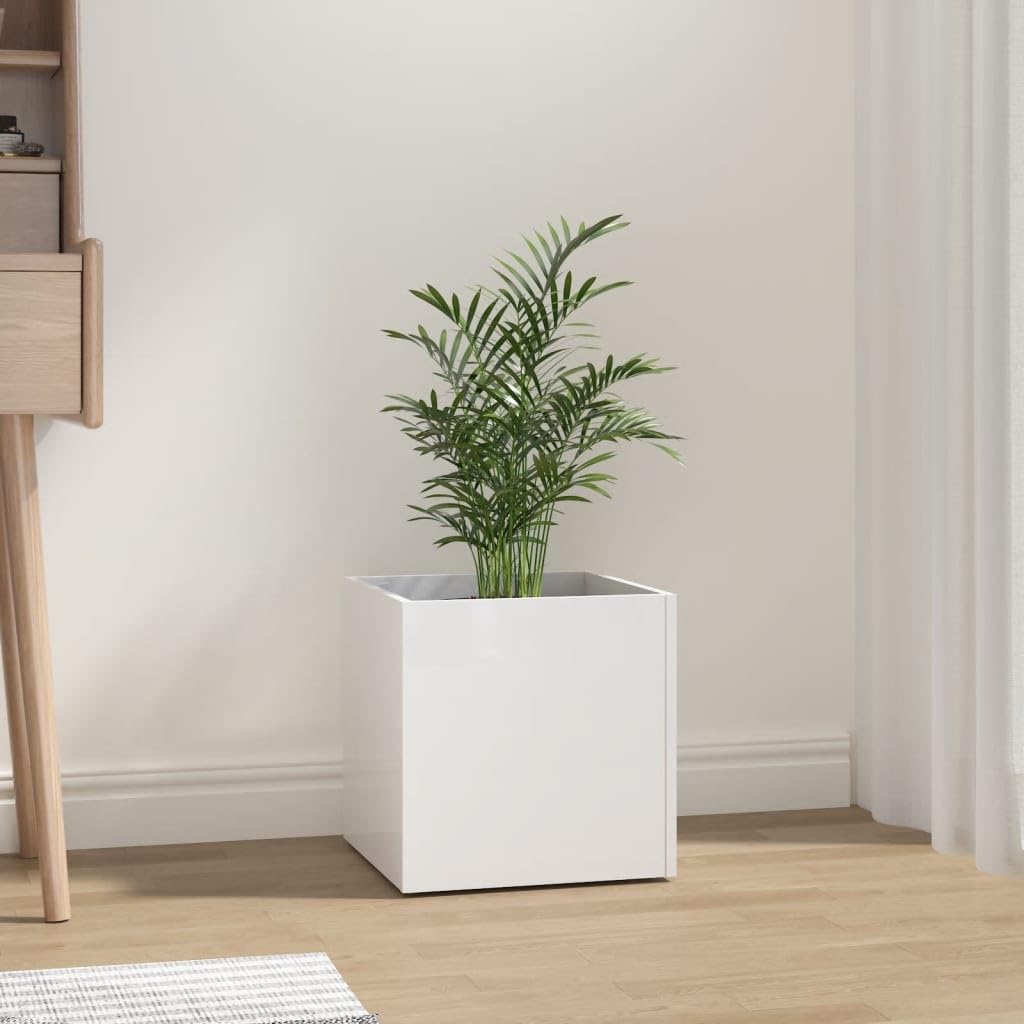 Pflanzgefäß Hochglanz-Weiß 40x40x40 cm aus Holzwerkstoff, robuster Pflanzkasten für Innenräume, dekoratives Deko-Element für Wohnzimmer, Schlafzimmer und Büro, ideal