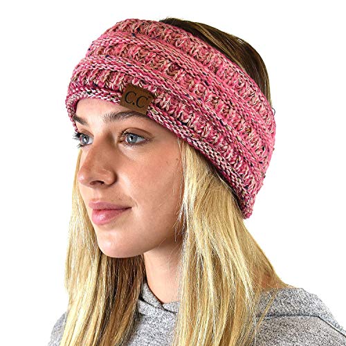 C.C Soft Stretch Winter Warm Cable Knit Fuzzy Lined Ear Warmer Headband, Ombre Bubblegum Pink