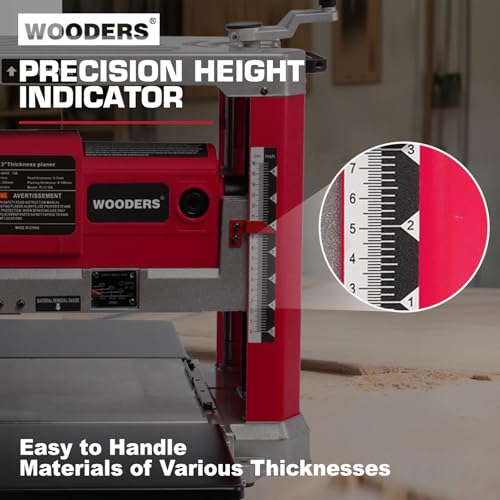WOODERS 13-inch Benchtop Wood Planer, 15Amp, 2000W, 10000RPM, All Copper Motor, Includes 2 Extra Planer Blades, Dual-Blade, Overload Protection, Height Indicator, for Hard & Soft Wood working