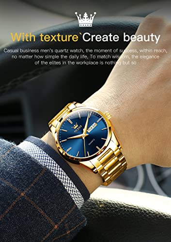 Image of OLEVS Mens Gold Watches Analog Quartz Business Dress Watch Day Date Stainless Steel Classic Luxury Luminous Waterproof Casual Male Wrist Watches