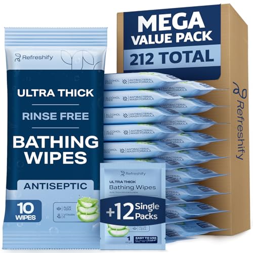 Ultra Thick Shower & Bathing Wipes | Shower & Bath Alternative | Body Wipes for Adults Bathing No Rinse | Microwavable with Aloe & Vitamin E | 20 Packs - 200