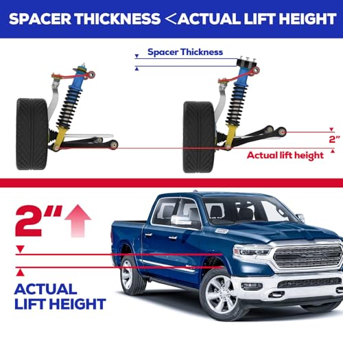 KSP 2in Front Lift Kits for Ram 1500 2009-2026, 2" Leveling Lift Kit for 2009-2026 Dodge Ram 1500 4WD, 2005-2011 Dakota 2WD 4WD, Aluminum Suspension Level Kit CNC Strut Spacers For Pick Up
