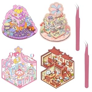 DEFGNOP Miniatur Haus Sticker 3D, 4 Sets
