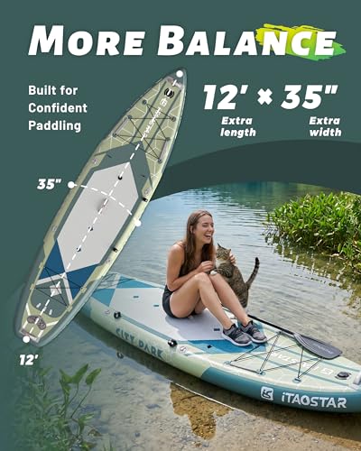 Image of iTAOSTAR City Park 12'x35 inch Extra Wide Paddle Board with Seat, One-Stop Premium SUP Board Gears, Tailored 5 Fins, Stable Inflatable Stand Up Paddle Boards for Youth of All Levels