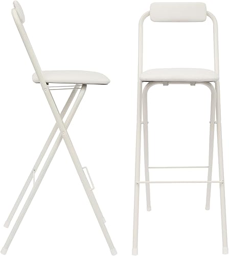 Miniatura 4 de Taburete plegable portátil de 29.5 pulgadas con respaldo, 2 taburetes de bar plegables con tapas de PVC, 275 libras, silla plegable alta