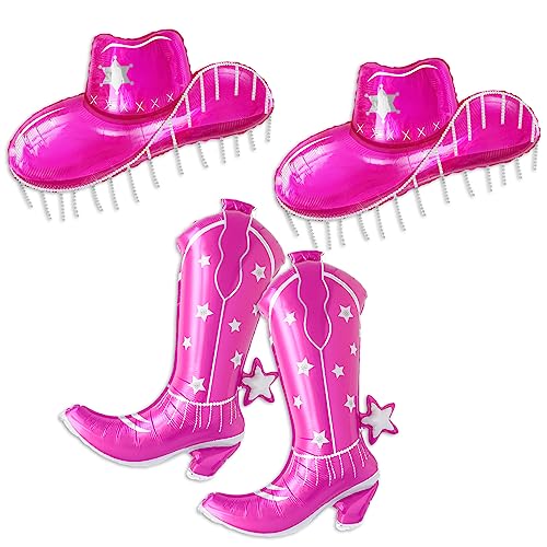 Cowgirl Hat and Boots Foil Balloons for Women,Western Cowgirl Balloons Birthday Party Decoration,Pink Cowgirl Cowboy Last Rodeo Bachelorette Party Decoration,Country Party Supplies