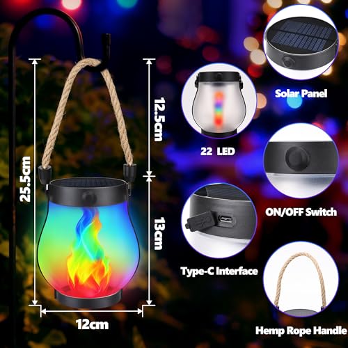 Jyoiat 2 Pack Solar Outdoor Lanterns, Dancing Flame Lights, Multicolor - image 2