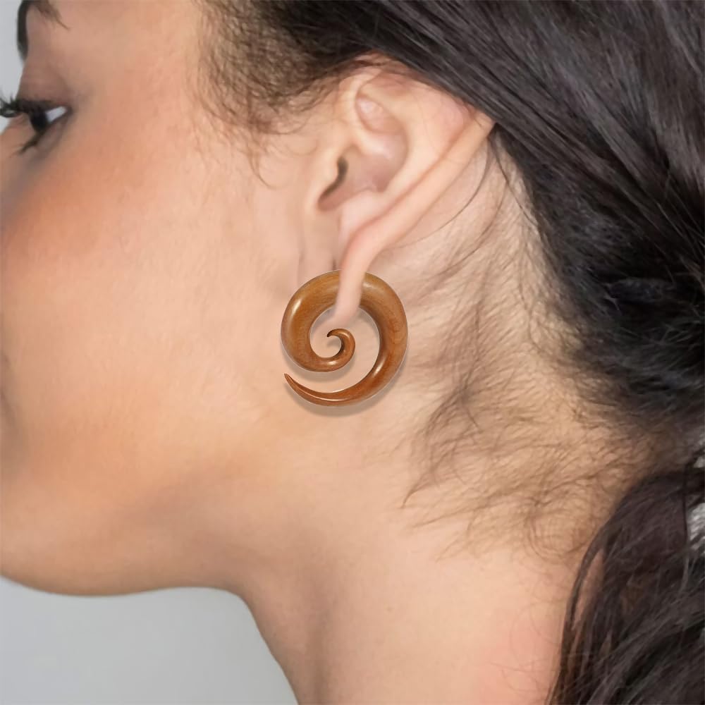 Organic Saba Wood Spiral Tapers - Expander - Stretching - Gauge Ear Plug Body Piercing Jewelry