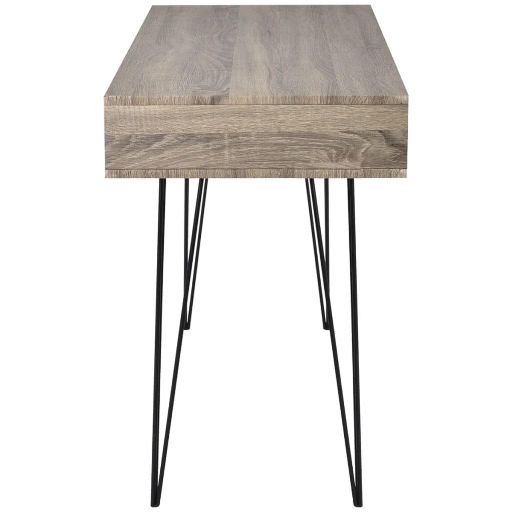 Escritorio con 2 compartimentos de color gris, tablero de fibra de densidad media y patas de metal macizo, mesa de ordenador estable para el hogar y la oficina, amplia superficie de trabajo