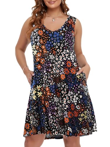Image of BELAROI Women Casual Summer Dresses Plus Size Sundress V Neck Swing Tank Dress Sleeveless Criss-Cross Beach Cover Ups Pockets