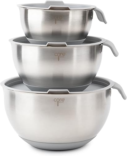 Core Kitchen Essentials - Juego de 3 tazones de mezcla de acero inoxidable antideslizantes de 9 x 5.5 pulgadas, color negro Core Kitchen Essentials - Juego de 3 tazones de mezcla de acero inoxidable antideslizantes de 9 x 5.5 pulgadas, color negro