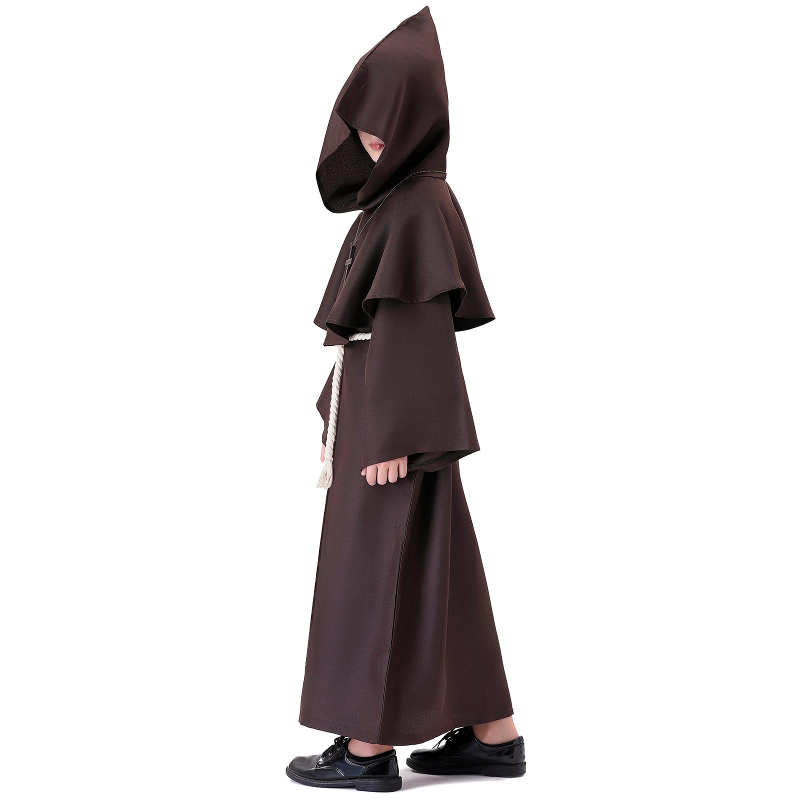Costumi Halloween Bambini Costume Carnevale Veste Medievale con Cappuccio Croce e Corda Costumi Ideale per Bambini Halloween Carnevale