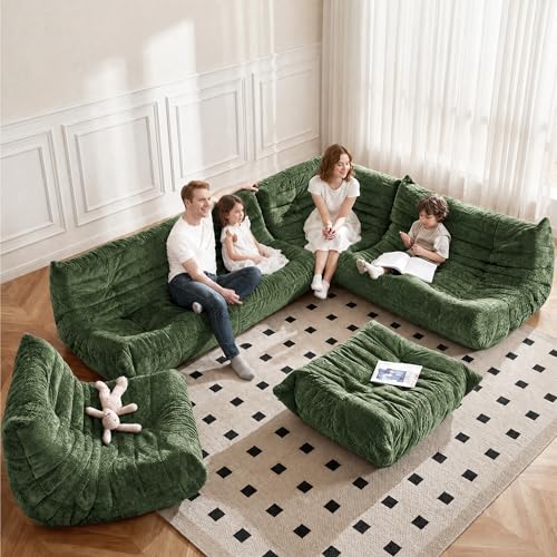 Image of Bean Bag Chair, Memory Foam Bean Bag Chairs for Adults, Fireside Corner Chair Lazy Floor Corner Sofa for Living Room, Bedroom, Dorm, Office(Green)