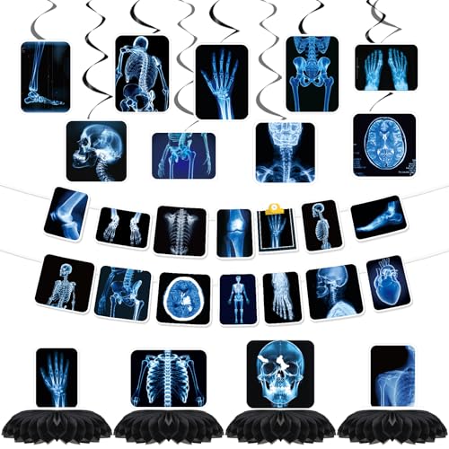 Image of Radiology X Ray Party Decorations, 14PCS Xray Banners with Hanging Swirls Birthday Decoration X-Ray Medical Theme Honeycomb Centerpiece Baby Shower Supplies for Radiology Doctor