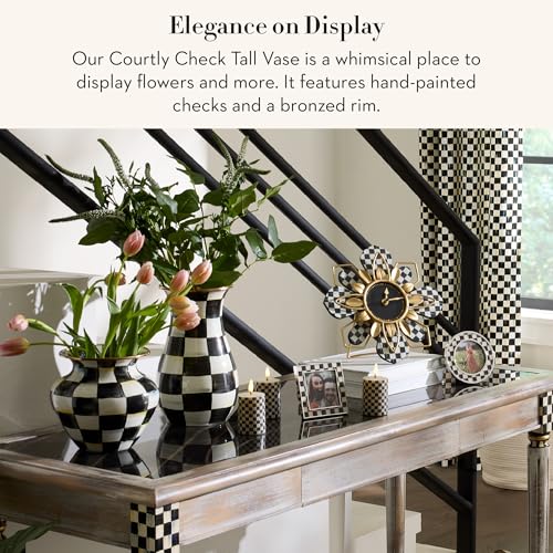 MACKENZIE-CHILDS Tall Enamel Vase, Unique Flower Vase, Decorative Table Decor for Living Room, Black-and-White Courtly Check - Image 3