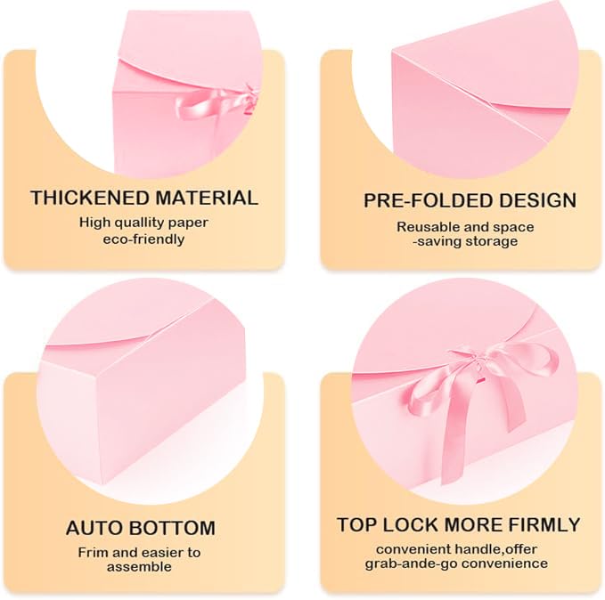NEWSNOW 12 PCS Gift Boxes with Lids, 10x7.5x3.5 Inch Paper Gift Box, with Ribbon, Bridesmaid Proposal Box for Wedding, BirthdayPackaging, Present (Pink)