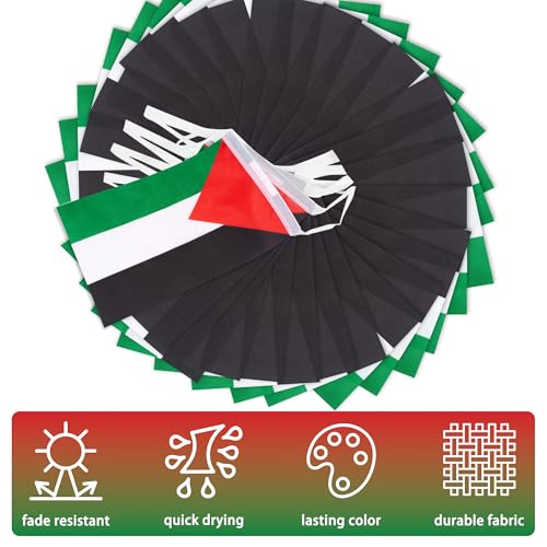 Image of Palestine String Flag Pennant Banner, Small Mini Palestinian Flags Bunting Banner, National Country Decoration for School, Party, Sports Events, Patriotic Festival, 33 Feet 30 Flags