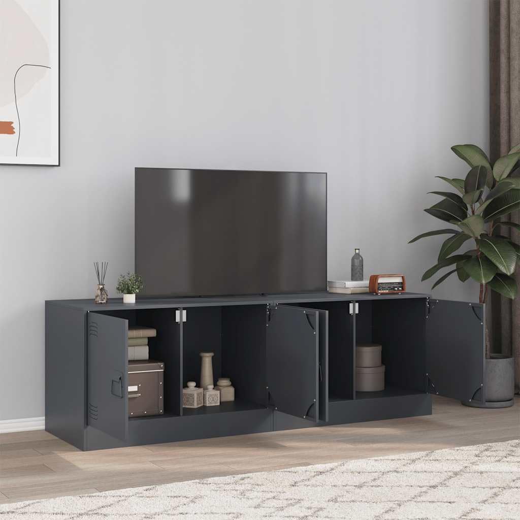 TV-Schränke 2 STK. Anthrazit aus kaltgewalztem Stahl 67x39x44 cm, 2 Fächer, 2 Metallgriffe, 70 kg Tragkraft je Stück, platzsparend für Wohnzimmer, Gaming und Heimkino