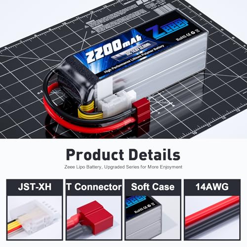 Zeee 4S Lipo Battery 2200mAh 14.8V 50C Soft Pack RC Battery with T Connector for RC Car Boat Truck Helicopter Airplane UAV Drone FPV RC Hobby (2 Pack)