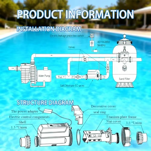 Image of Salt Chlorine Generator with LED Control Panel & Salinity Display, Salt Water Pool Chlorinator for Swimming Pools and SPAs, 8g-20g /h Output with Simple Use 20g /h