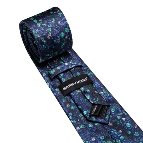 Image of Barry.Wang Flower Ties for Men Silk Woven Floral Tie Sets Necktie Handkerchief Cufflinks Wedding Party