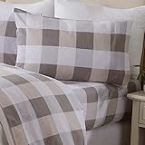 Great Bay Home 4 Piece Extra Soft Buffalo Check 100% Turkish Cotton Flannel Sheet Set. Heavyweight, Warm, Cozy, Luxury Winter Deep Pocket Bed Sheets. Belle Collection (Queen, Soft Taupe/Pale Grey)