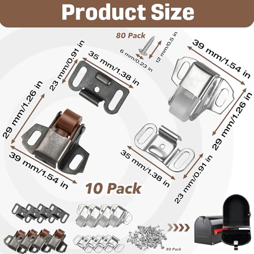 10 Pairs Mailbox Replacement Roller Catch Latch with Screws, Cabinet Door Latchs, Mailbox Latch for Mailbox Door Replacement (White & Brown) - Thumbnail 2