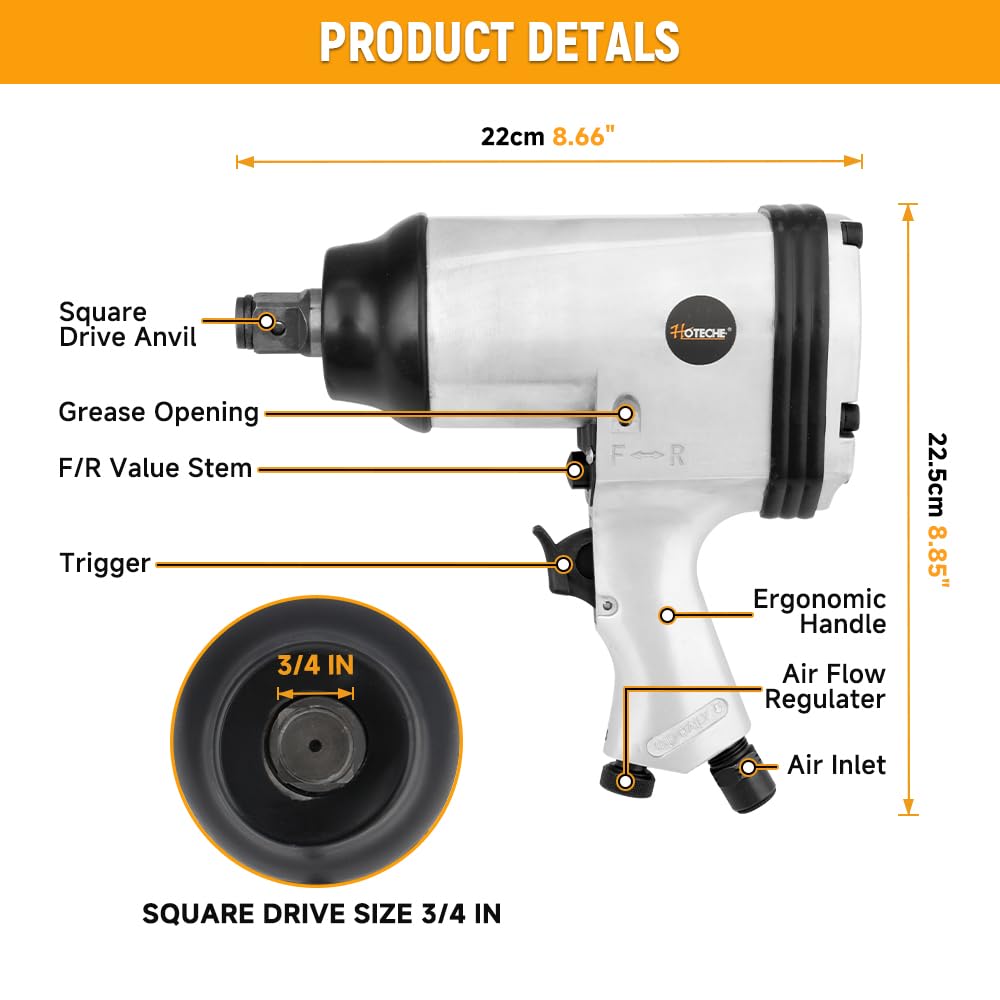 Hoteche Kit chiave pneumatica ad aria compressa da 1,9 cm, pistola