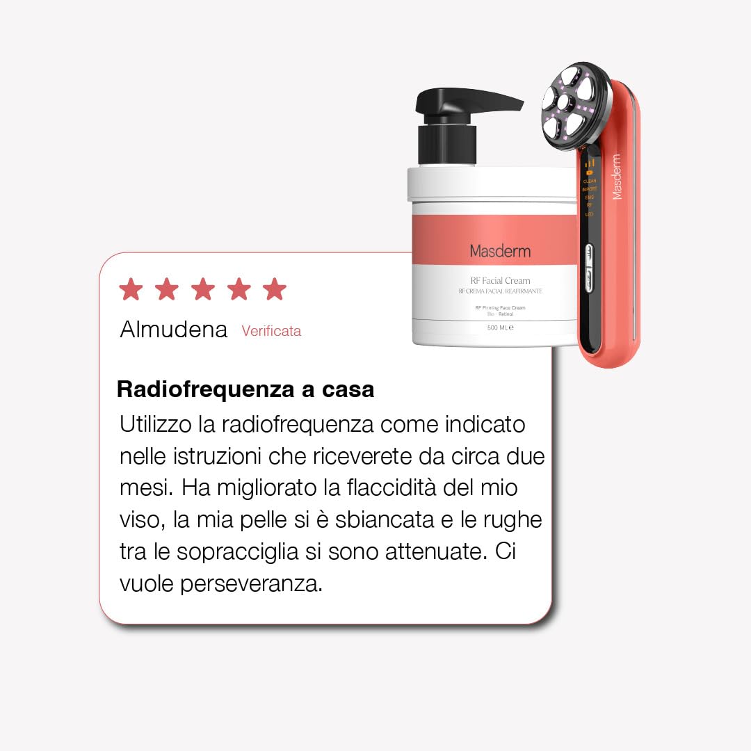 MASDERM Radiofrequenza Facciale Professionale con Crema Rassodante 500 ml, Massaggiatore Viso Elettrico Lifting 2 Pack