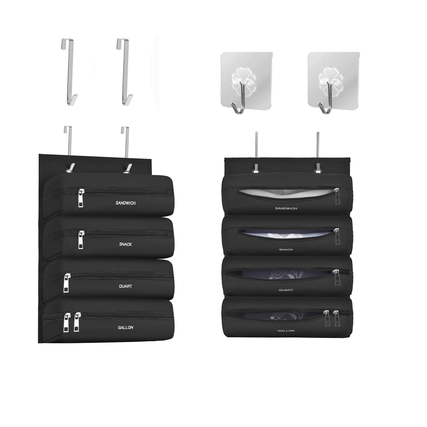 Quoyiyo Black Zipper Bag Organizer Compatible With Gallon, Quart, Sandwich & Snack Food Storage Bag, Kitchen Plastic Bag Storage Organizer For Kitchen Rv Camper (Black)