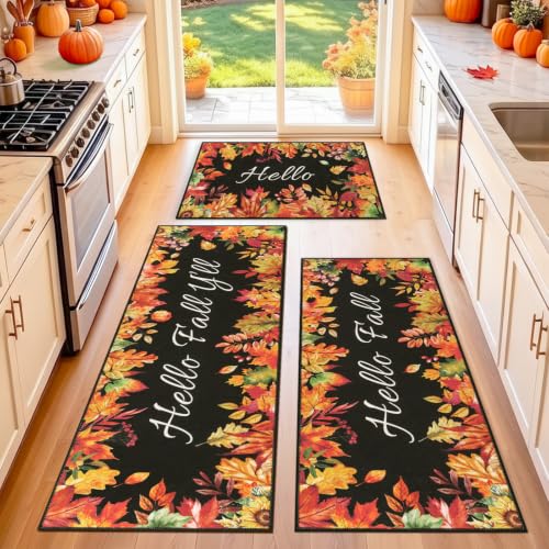 3-Piece Pauwer Fall Harvest Kitchen Rug Set (20"x32"/20"x47"/20"x59") - image 1