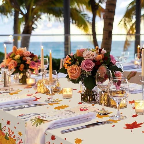 Image of 3 Pack Thanksgiving Disposable Tablecloths,54 x 108 Inch Thanksgiving Decorations,Give Thanks Table Cloth for Rectangular,Pumpkin Maple Tablecloths for Home,Party,Outdoor Picnic,Fall Theme,Baby Shower