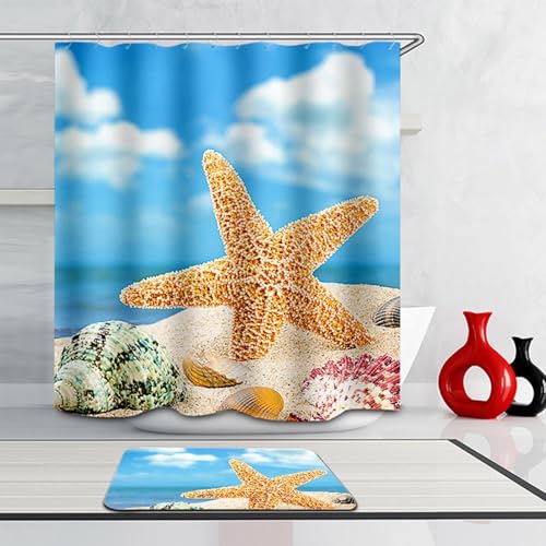 Rideau de douche bleu et marron 150x180 cm en polyester lavable - 3