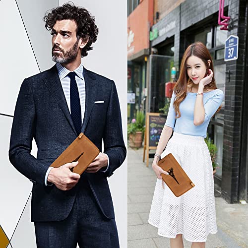 Image of ABYS Genuine Leather Unisex Passport Holder||Travel Wallet||Card Case with Metallic Zip Closure (Tan)